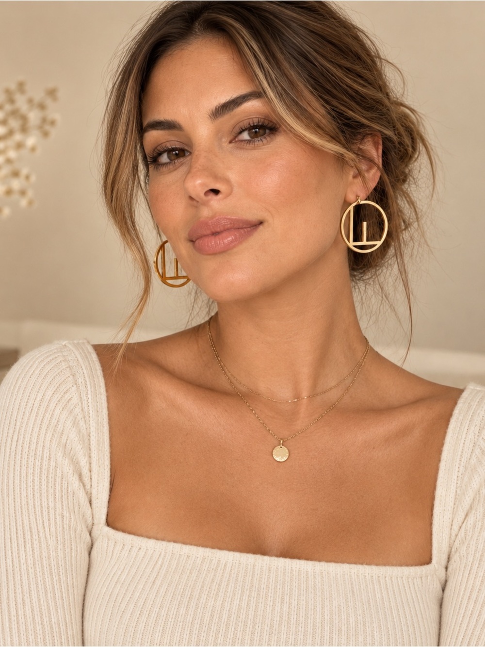 Gold Logo Circle Hoop Earrings - Picture 3 of 4